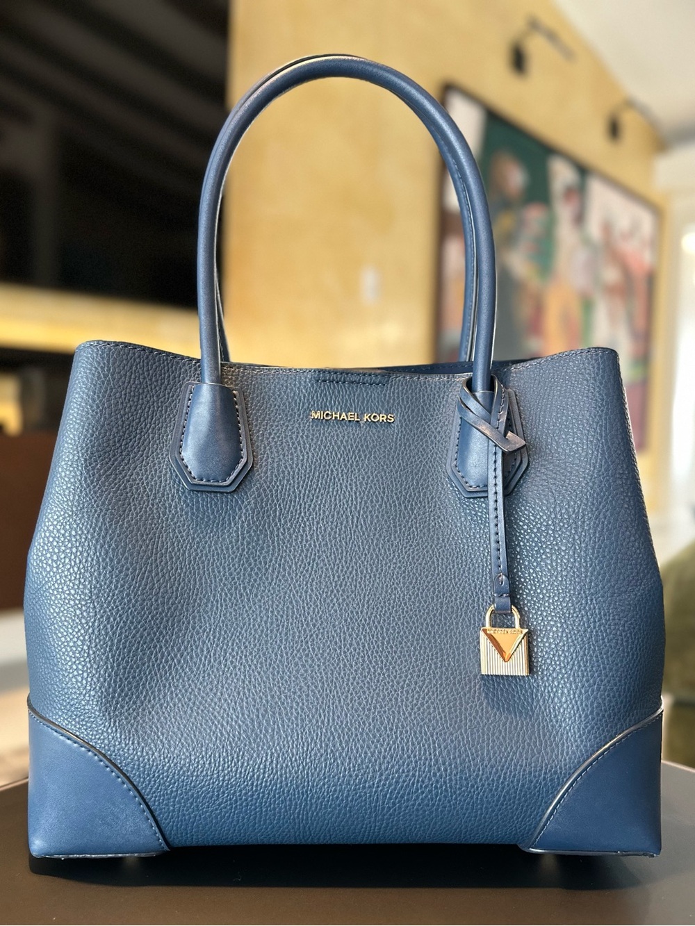 Michael Kors Mercer Gallery Medium Blue Leather Tote